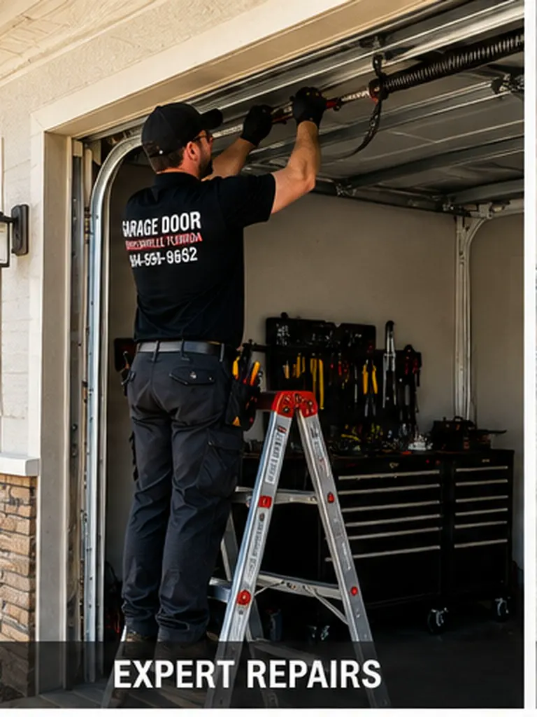 Technician working on a residential garage door system