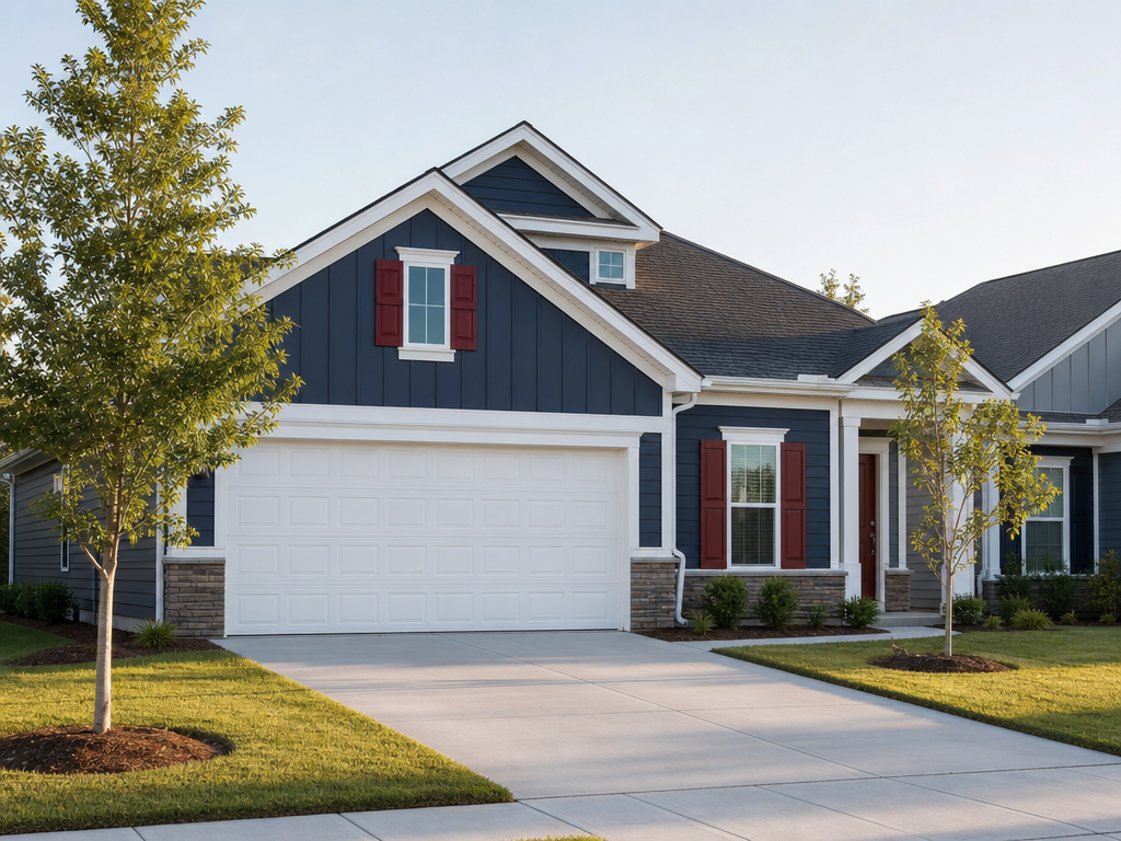 White two-car garage door at a newer Florida planned-community home
